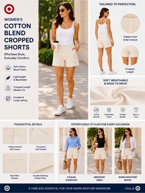 Target Women's Cotton-Blend Cropped Shorts - Cream